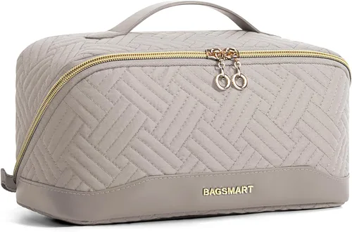 Vista 26 de BAGSMART Bolsa de Maquillaje de Viaje para Mujeres, Estuche Cosmético Portátil Resistente al Agua, Organizador de Maquillaje Acolchado Abultado