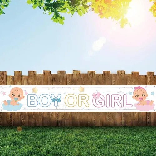 Vista 6 de INNORU Cartel de fondo grande para niño o niña, letrero de jardín para fiesta de revelación de género, cartel de jardín con él o ella, suministros