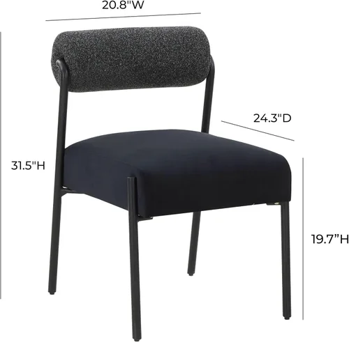 Vista 3 de Tov Furniture Jolene - Juego de 2 sillas de comedor tapizadas en terciopelo negro
