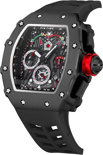 Vista 8 de Tonneau - Relojes de vestir punk, únicos, para hombre, impermeables, analógicos, deportes, trabajo, hombre, reloj de pulsera luminosa de silicona, L