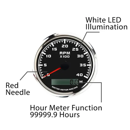 Vista 4 de MOTOR METER RACING Juego de 5 calibradores de la serie Pro W Panel de instrumentos tacómetro de 85 mm 3-3/8" 52 mm 2-1/16" Voltaje 12V Nivel