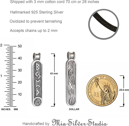 Vista 23 de Viking Rune Formula Pendant Necklace for Men Women - 925 Sterling Silver - Norse Nordic Celtic Jewelry - Runes Protection Amulet - Matching