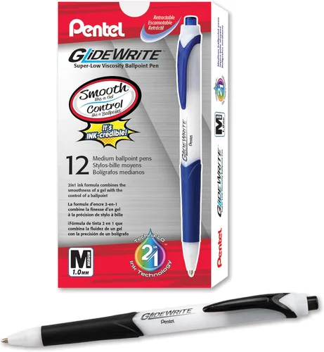 Vista 13 de Bolígrafo Pentel GlideWrite con tinta TechniFlo, (1.0mm) línea media, tinta burdeos, caja de 12 (BX910-BG)