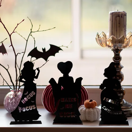Vista 7 de 3 piezas de Hocus Pocus, centros de mesa de madera, decoración de bruja de Halloween