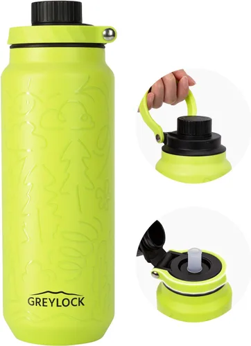 Vista 28 de Greylock Botella de agua aislada de 20 onzas con tapa con pajilla, botellas de agua deportivas reutilizables de acero inoxidable con asa plegable, a