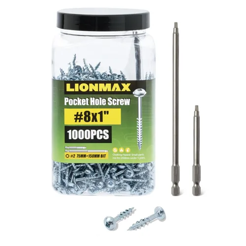 Vista 10 de LIONMAX Tornillos de orificio de bolsillo de 1 pulgada, 100 piezas Tornillo interior de bolsillo #8 x 1, rosca gruesa, accionamiento cuadrado