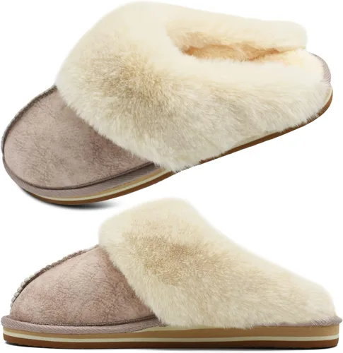 Vista 7 de KuaiLu Pantuflas mullidas de espuma viscoelástica doble para mujer, acogedoras con soporte de arco cálido, pantuflas de meter cómodas