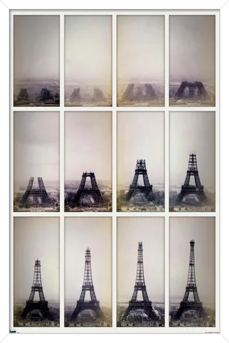 Vista 13 de Trends International Póster de pared con lapso de tiempo de construcción de la Torre Eiffel, 14.725 x 22.375 pulgadas, versión enmarcada de madera