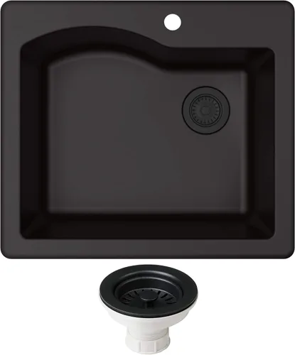 Vista 20 de KRAUS Quarza - Fregadero de cocina de granito de instalación empotrada/sobre encimera de un solo seno, 25 pulgadas, color negro, KGD-441BLACK