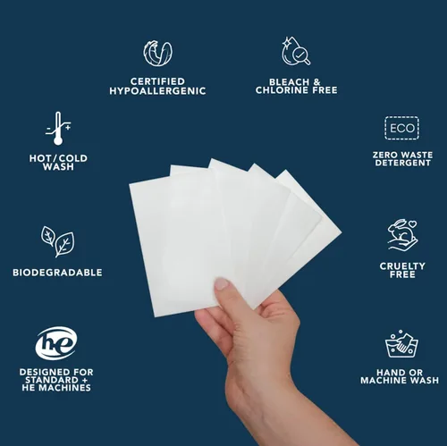 Vista 2 de Tiras de detergente para ropa sin perfume, 180 cargas, cero residuos, biodegradables, compactas, para cargas pequeñas a medianas (sin perfume)