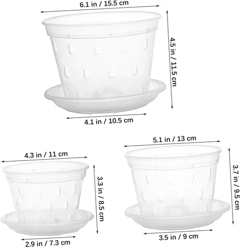 Vista 8 de 3 macetas de plástico translúcido para orquídeas para agujeros de drenaje, macetas de interior para plantas y platillos Set, Sturdy Crack Resistant