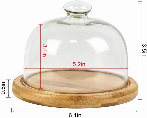 Vista 7 de Cúpula de postre de cristal de 4.9 pulgadas con base, bandeja decorativa para tartas de 6.3 pulgadas