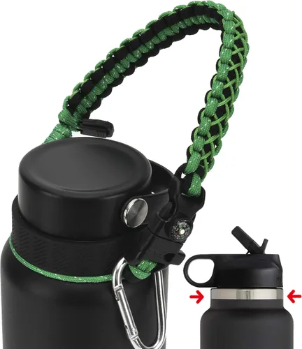 Vista 11 de Asa de cuerda de paracaídas para botellas Hydroflask 2.0 de boca ancha y estándar, con nuevo soporte de anillo de seguridad, 12oz - 64oz