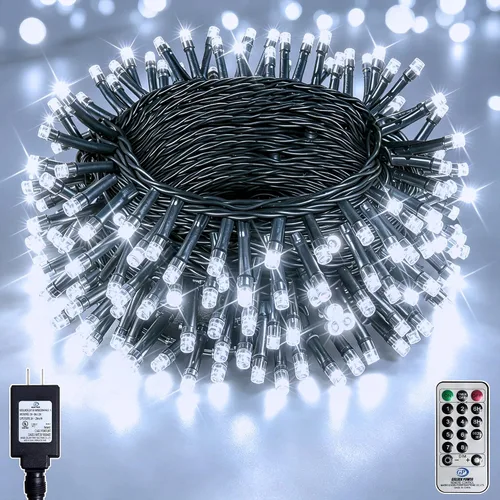 Vista 9 de Guirnalda de 200 luces LED de color blanco cálido de 66 pies, cable verde oscuro, 8 modos de temporizador, IP44, impermeable, para interiores