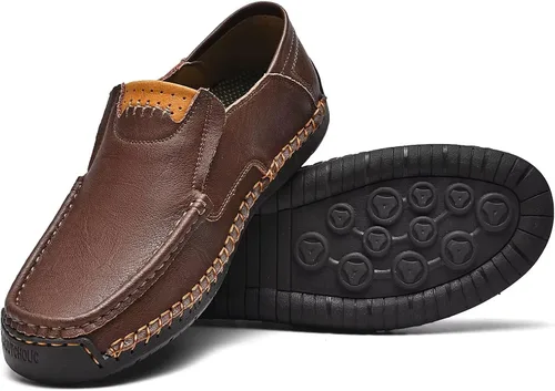Vista 3 de MCEMACHI Mocasines de cuero para hombre, zapatos casuales de moda, para negocios, oficina, para conducir, para hombre (incluye plantilla extra)