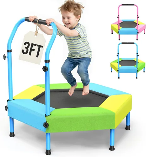 Vista 10 de Twinkoo Trampolín para niños con mango de espuma, marco antiinclinación y cubierta de resorte acolchada gruesa, mini trampolín para interiores