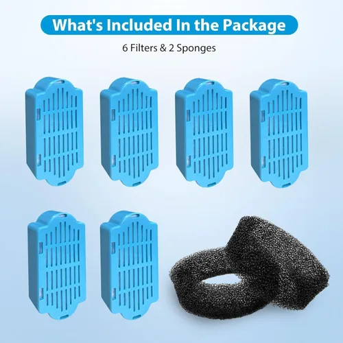 Vista 2 de Tomxcute Filtros de fuente de agua para gatos, paquete de 6 filtros de repuesto y 2 esponjas para fuente tomxcute de 3.2L/108 onzas y 4L/135 onzas