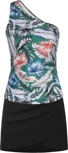 Vista 4 de Kate Kasin Traje de baño tankini de dos piezas para mujer, con un hombro descubierto, con falda