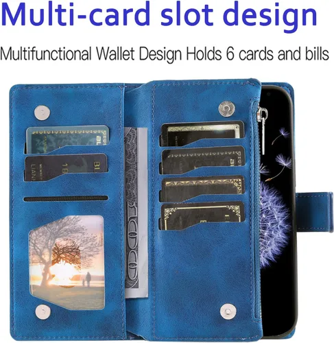 Vista 5 de Asuwish Funda de teléfono para Samsung Galaxy S9 Plus con protector de pantalla de vidrio templado y correa para la muñeca Mandala Flower Flip