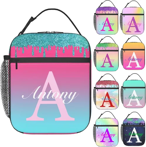 Vista 14 de Lonchera personalizada para hombres, mujeres y adultos con nombre, imagen, texto, foto, bolsa de almuerzo aislada personalizada para el trabajo