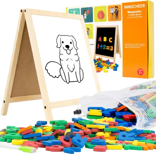Vista 2 de INNOCHEER Letras y números magnéticos para niños pequeños, pizarra magnética para niños, imanes del alfabeto ABC, pizarra educativa de borrado