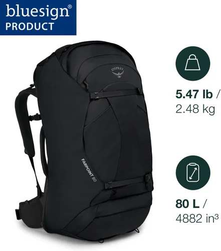 Vista 2 de Mochila de viaje Osprey Farpoint 80L para hombre, negra Negro