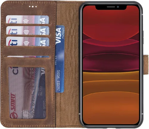 Vista 96 de HARDISTON Funda de piel auténtica hecha a mano compatible con iPhone 11 Pro de 5.8 pulgadas, funda magnética desmontable con tarjeteros - bordes