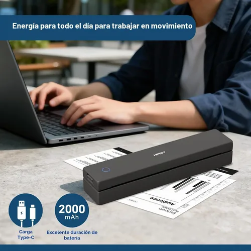 Vista 3 de HPRT Impresora térmica portátil de viaje sin tinta y 10 hojas negro mate