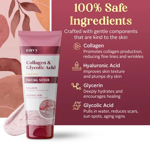 Vista 4 de Envy Exfoliante facial con colágeno y ácido glicólico, antienvejecimiento, suavizante y mejora las manchas oscuras, exfoliante suave, probado por