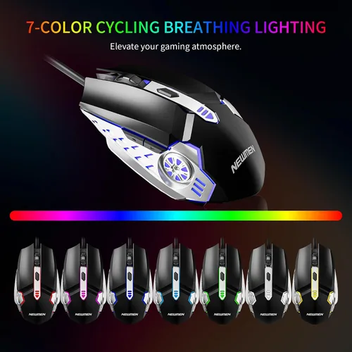 Vista 6 de Newmen GM104 Wired Gaming Keyboard and Mouse Combo,USB RGB Backlit Mechanical Feel 26-Key Anti-Ghosting Computer Gaming Keyboards,Colorful Breathing