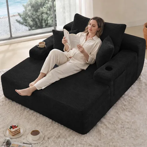 Vista 10 de Sillón reclinable extragrande de 67", sofá nube de pana moderno con 3 almohadas, sofá de asiento profundo sin estructura para sala de estar, silla