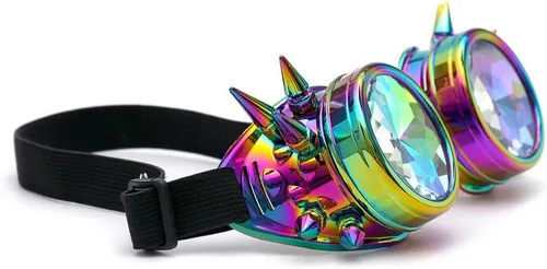 Vista 34 de FUT Gafas Steampunk con pinchos arcoíris ABS, lentes de caleidoscopio rave, soldadura cibernética, gótico, cosplay, vintage