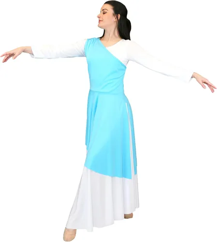 Vista 5 de Danzcue - Túnica de baile de alabanza asimétrica para mujer, (el vestido blanco no está incluido)