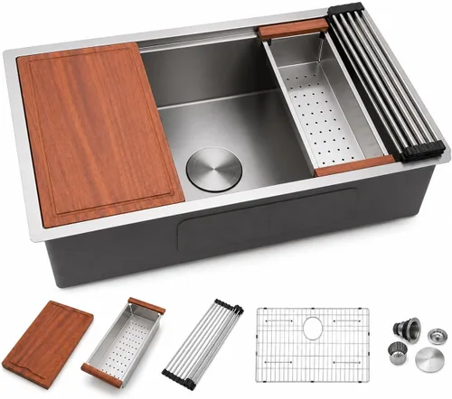 Vista 16 de Dcolora Fregadero de barra pequeño dorado de 13 x 15 pulgadas, acero inoxidable 304 de calibre 16, tablero de cubierta para ahorrar espacio