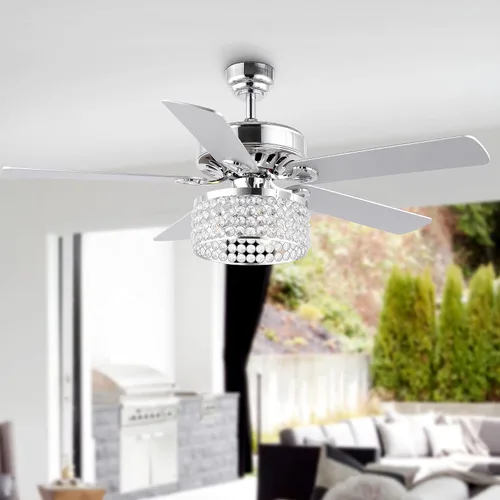 Vista 2 de JONATHAN Y Kristie - Ventilador de techo LED de tambor de metal con 3 luces, 52 pulgadas, cromado Control remoto, accesorio moderno de 5 aspas