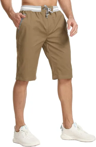 Vista 48 de JustSun Pantalones cortos para hombre, estilo casual, de algodón, con cintura elástica y bolsillos Negro