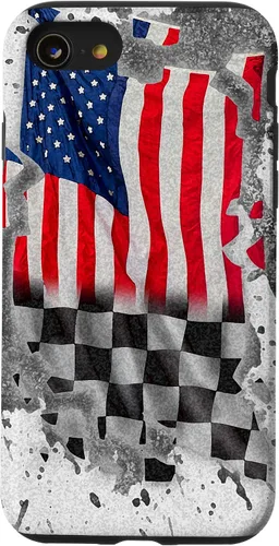 Vista 18 de Funda para iPhone 16 Car Racing Bandera Americana Pit Crew