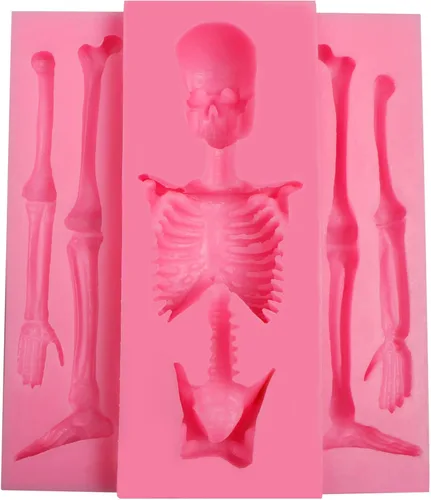 Vista 8 de Molde de silicona para fondant de esqueleto de calavera, molde de cocina de dulces de Halloween para decoración de pasteles, decoración de cupcakes