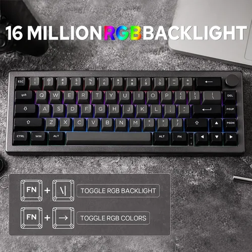 Vista 5 de EPOMAKER EK68 Teclado inalámbrico 65% para juegos con perilla de metal, teclado mecánico con junta intercambiable en caliente, Bluetooth