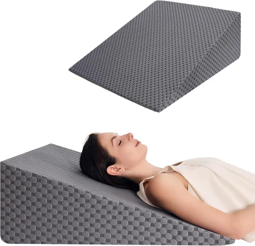 Vista 12 de Almohada de cuña de 5 pulgadas para cama, almohada de cuña para dormir, ronquidos, soporte para la espalda, después de la cirugía, almohada Gris