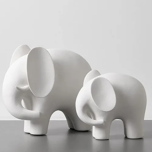 Vista 2 de Decoración de estatua de elefante, figuras de elefante de cerámica simple, decoración creativa para el hogar para sala de estar, estilo moderno