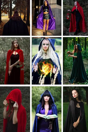 Vista 7 de Raven - Capa para mujer, capa con capucha para mujer, capa roja de Caperuca, Capa morada con capucha, capa de cosplay de cuervo, capa morada