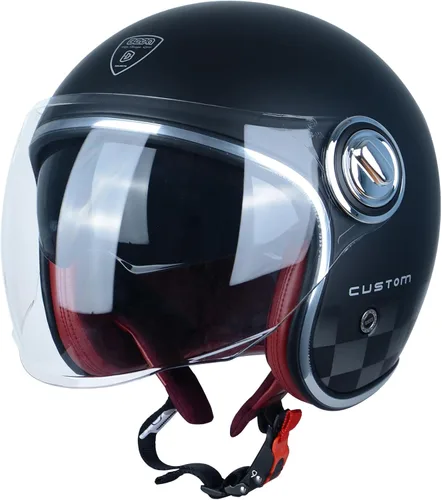 Vista 8 de Casco de motocicleta de cara abierta para adultos, aprobado por DOT, casco vintage 3/4 medio Vespa con doble visera para hombres y mujeres