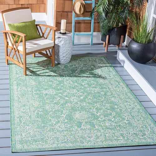 Vista 45 de SAFAVIEH Alfombra lavable al aire libre, colección Courtyard - 2'3" x 5', azul aguamarina y gris, no desprende pelusa y fácil limpieza, ideal