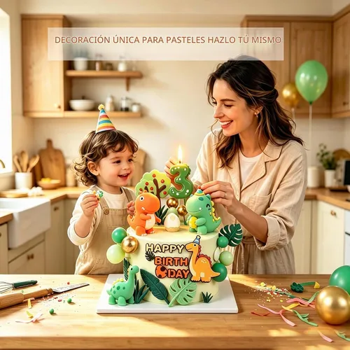 Vista 6 de Decoración para pastel de dinosaurio de 3er cumpleaños con vela de Dinosaurio 3er cumpleaños