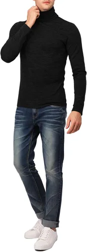 Vista 2 de H2H Suéter de punto térmico de cuello alto para hombre con ajuste delgado y manga larga, negro US M (KMTTL028)
