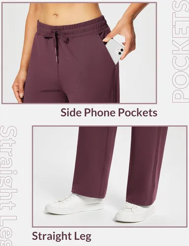 Vista 4 de baleaf Pantalones deportivos de pierna recta de 28 a 30 pulgadas para mujer, pantalones deportivos de pierna ancha, bolsillos elásticos y suaves
