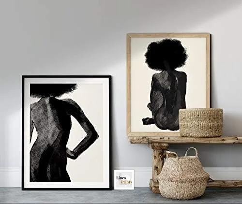 Vista 6 de Set of Two Minimalist Nude Line Art Printable wall art, Black woman art, Female Figure line drawing, feminist print, Afro natural hair
