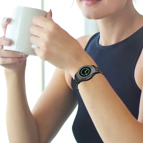 Vista 5 de Correa de reloj de metal compatible con Samsung Gear S2 SM-R720/SM-R730 de ajuste rápido de acero inoxidable correa de repuesto para Gear S2 Negro