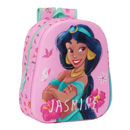 Vista 2 de Mochila Infantil 3D Disney Princess Jasmine Rosa 27 x 33 x 10 cm
